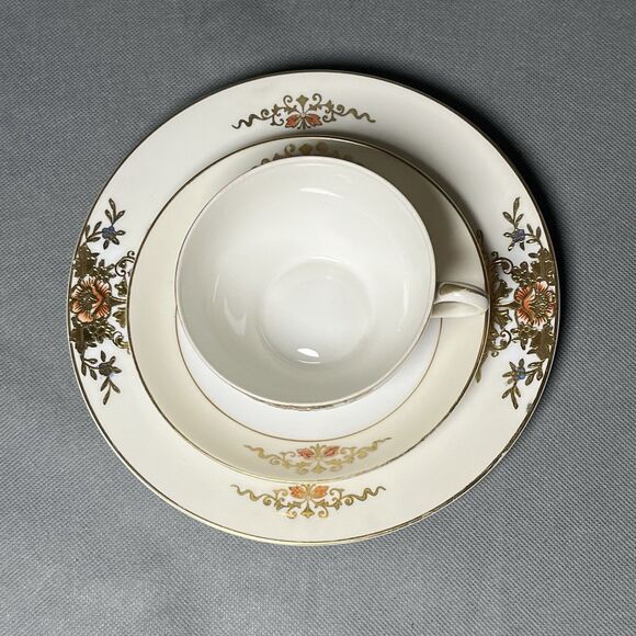 Noritake China Teacup Saucer Luncheon Plate #42200 Floral Gold Embossed - Picture 15 of 15